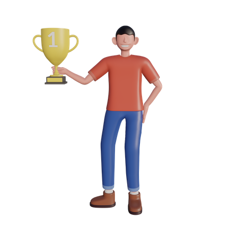 Character holding a trophy 3D Illustration