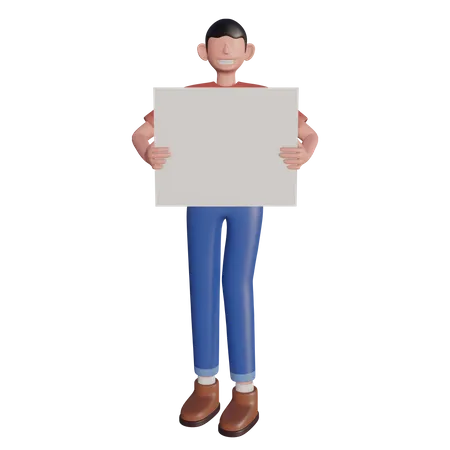Character holding board 3D Illustration