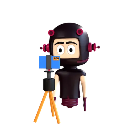 Character shoot video on mobile using tripod  3D Illustration