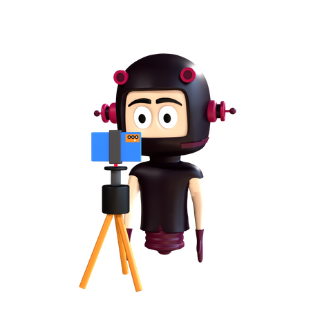 Character shoot video on mobile using tripod  3D Illustration