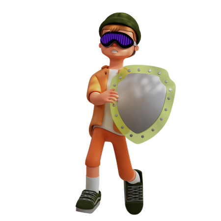 Character Virtual Reality use shield  3D Icon