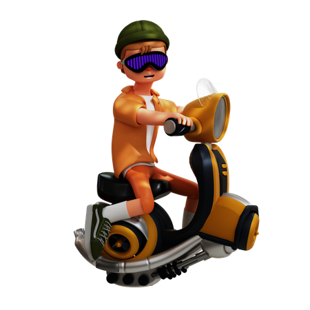 Character Virtual Reality Using Flying Motorcycle  3D Icon