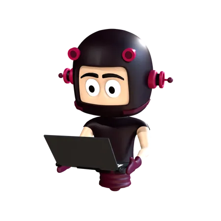 Character working on laptop  3D Illustration