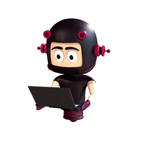 Character working on laptop  3D Illustration