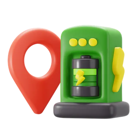 Electric Car Battery Charging Station Vehicle Power Energy Dock Terminal Pin Map Location 3 D Icon Illustration Render Design 3D Icon