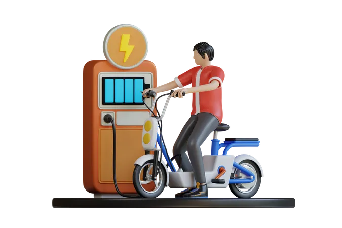 Charges The Electric Bike 3D Illustration