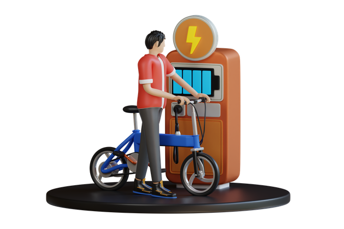 Charges The Electric Bike At Electron  3D Illustration