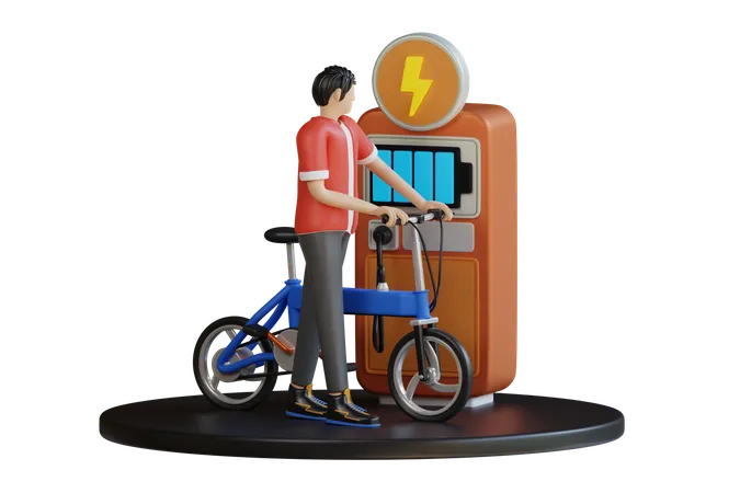 Charges The Electric Bike At Electron  3D Illustration