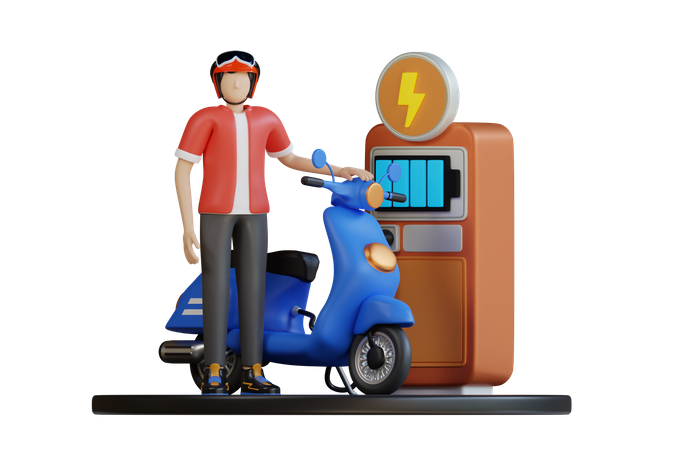 Charges The Electric Motorbike  3D Illustration