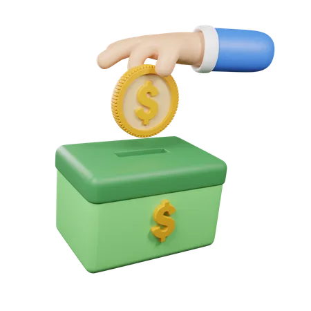 Hand Putting Coin Into Money Box 3D Icon