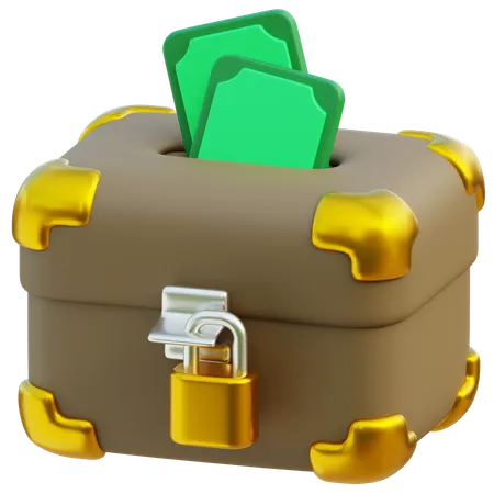 3 D Illustration Of A Charity Donation Box With Lock And Money 3D Icon