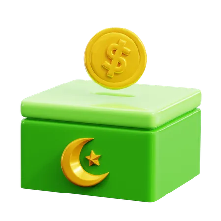 Infaq Muslim Donation Alm Box With Coin Ramadan Activity 3 D Icon Illustration Render Design 3D Icon