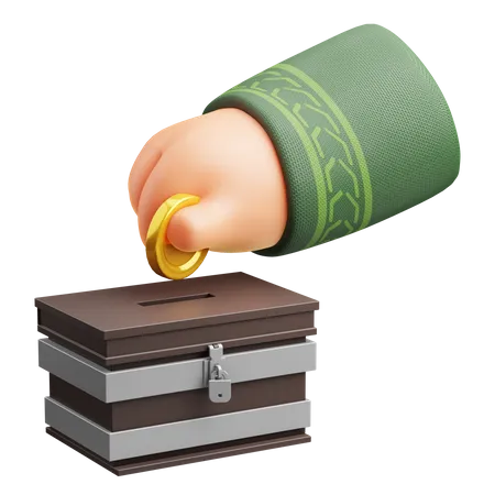 Hand Put A Coin To Box For Charity 3D Icon