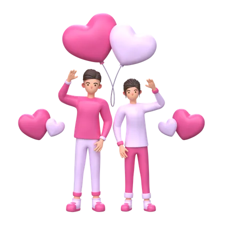 Joli couple célèbre la Saint-Valentin  3D Illustration
