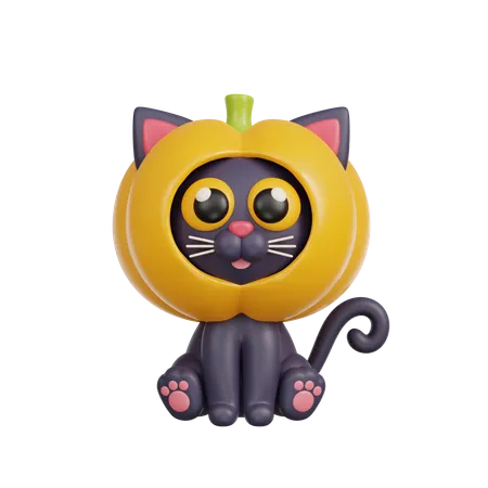 Chat avec tête de citrouille  3D Illustration