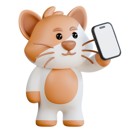 Le chat apporte son smartphone  3D Illustration