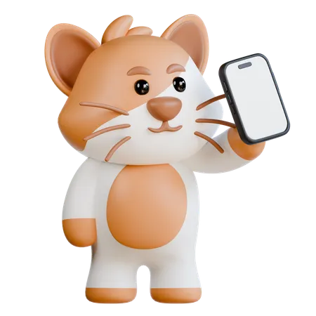 Le chat apporte son smartphone  3D Illustration