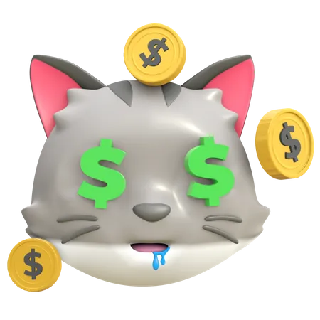 Joli Visage De Chat En Dollars Avec Icone De Piece De Monnaie Dessin Anime Illustration De Rendu 3 D 3D Emoji