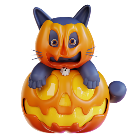 Chat avec citrouille  3D Icon