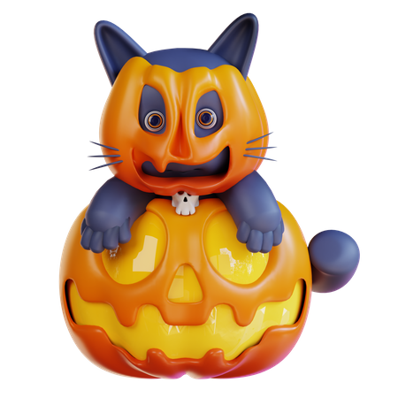 Chat avec citrouille  3D Icon