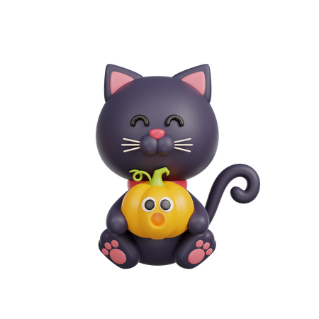 Chat avec citrouille  3D Illustration