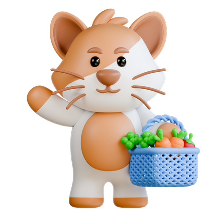 Chat avec légumes  3D Illustration