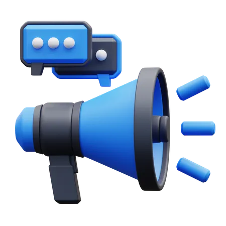 3 D Illustration Blue Megaphone With Chat Bubble On Top 3D Icon