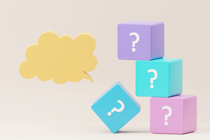 Chat Bubble And Question Mark Square Box 3D Illustration