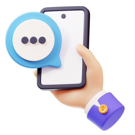 スマートフォンを持った手とチャットの吹き出し  3D Icon