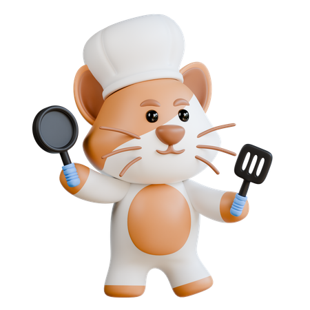 Le chat cuisine  3D Illustration