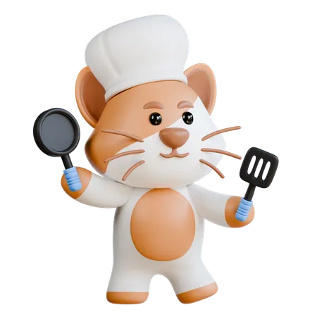 Le chat cuisine  3D Illustration