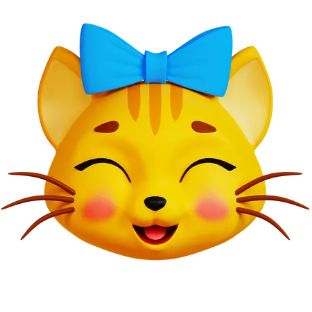 Chat heureux avec ruban  3D Icon