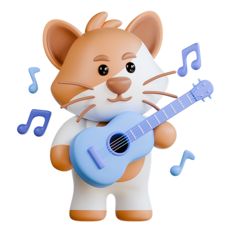 Chat qui joue de la guitare  3D Illustration