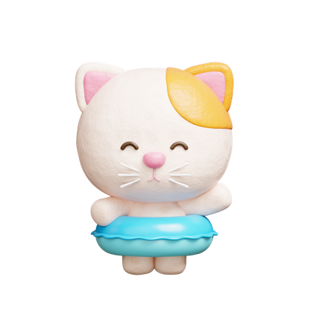 Chat mignon avec bouée de natation  3D Icon