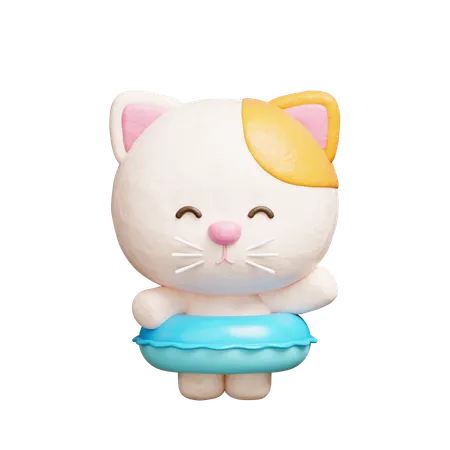 Chat mignon avec bouée de natation  3D Icon