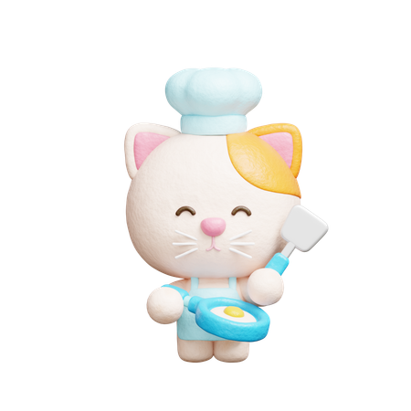 Un chat mignon qui cuisine de la nourriture  3D Icon