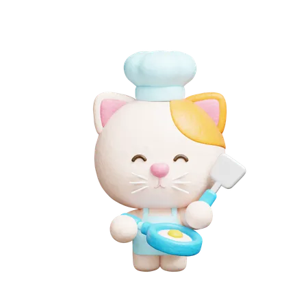 Un chat mignon qui cuisine de la nourriture  3D Icon