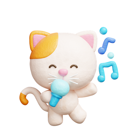 Chat mignon dansant et chantant au micro  3D Icon