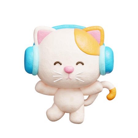 Chat mignon écoutant de la musique avec des écouteurs  3D Icon