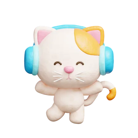 Chat mignon écoutant de la musique avec des écouteurs  3D Icon