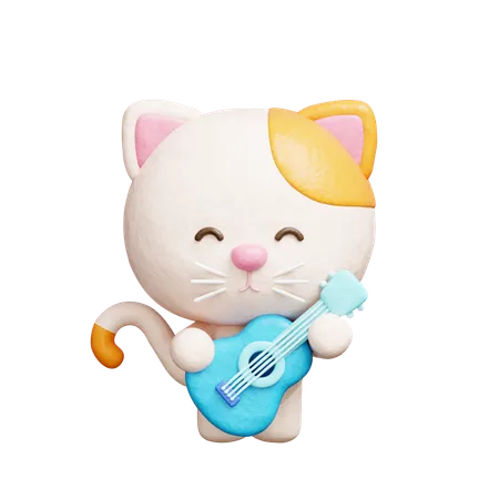 Chat mignon jouant de la guitare  3D Icon