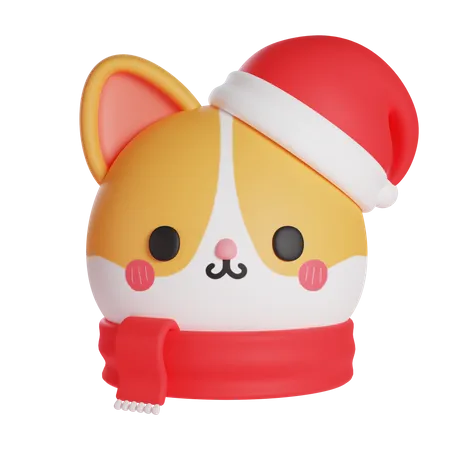 Chat mignon portant un chapeau et une écharpe de Noël  3D Icon