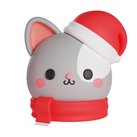 Chat mignon portant un chapeau et une écharpe de Noël  3D Icon