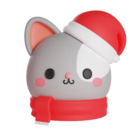 Chat mignon portant un chapeau et une écharpe de Noël  3D Icon