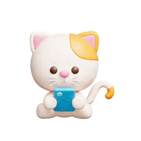 Un chat mignon regarde sur son smartphone  3D Icon