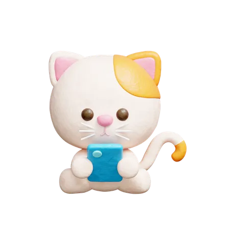 Un chat mignon regarde sur son smartphone  3D Icon