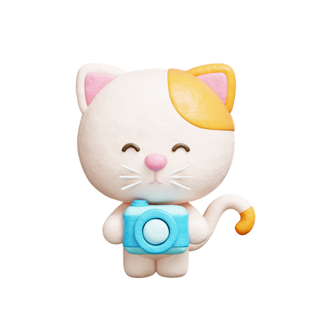 Chat mignon tenant un appareil photo  3D Icon