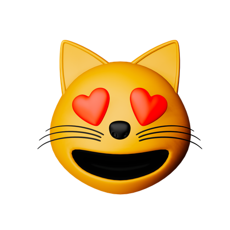 Chat souriant avec des yeux de coeur emoji  3D Icon