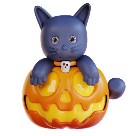 Chat sur citrouille  3D Icon