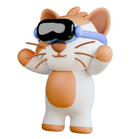 Chat utilisant des lunettes de réalité virtuelle  3D Illustration